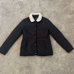 Ralph Lauren Black Quilted Jacket with Shearling Collar